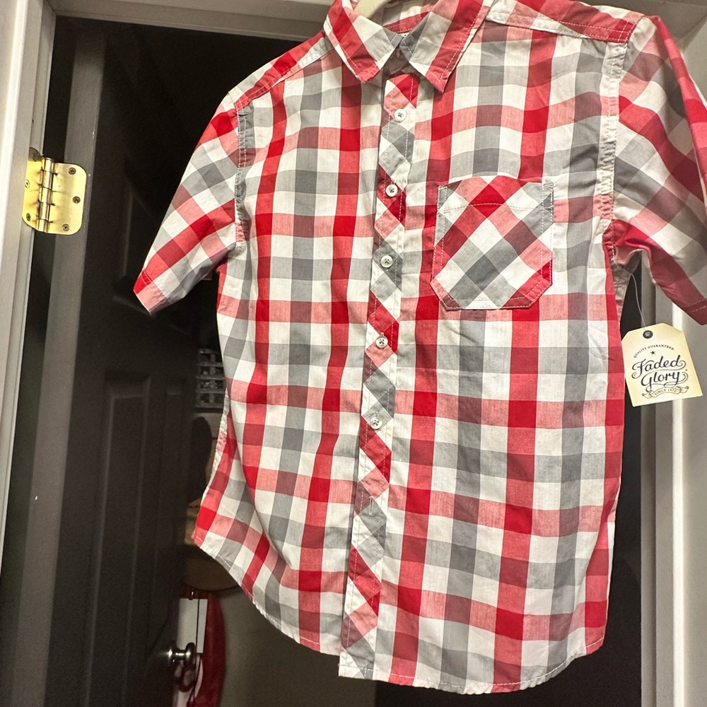 Faded Glory Kids Red and White Checkered Shirt